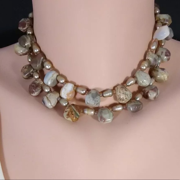 REDUCED!!!!Vtg Real Pearl & Jasper Beaded Necklace - Picture 2 of 3